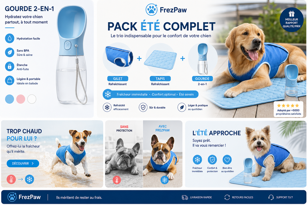 Pack Été Complet FrezPaw™ ☀️ Tapis + Gilet + Gourde OFFERTE
