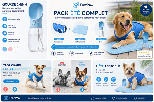 Pack Été Complet FrezPaw™ ☀️ Tapis + Gilet + Gourde OFFERTE