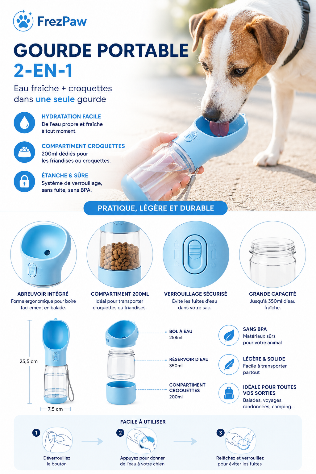 Gourde Portable 2-en-1 pour Chien